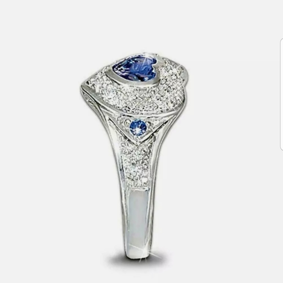 Womens Created Blue Opal Love Heart Ring Size 5-10 - Picture 3 of 9